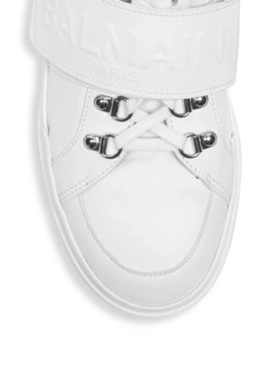 Shop Balmain Low Hiker Strap Leather Sneakers In White