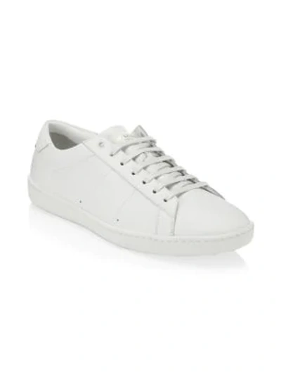 Shop Saint Laurent Leather Low Sneakers In Optic White