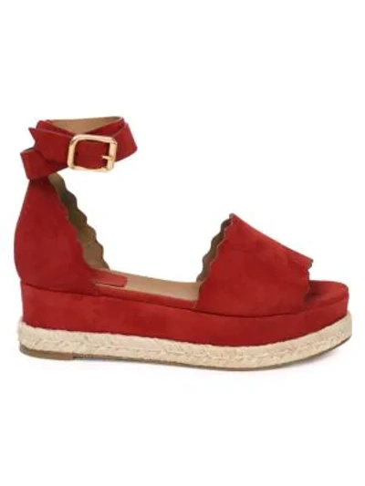 Shop Chloé Lauren Ankle Wrap Espadrilles In Red Flame