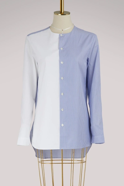 Shop Marie Marot Joe Cotton Shirt In Thin Navy & White Stripes/ White Oxford
