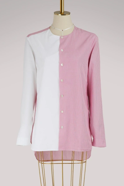 Shop Marie Marot Joe Cotton Shirt In Thin Fuschia & White Stripes/ White Oxford