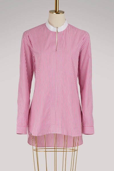 Shop Marie Marot Mary Cotton Shirt In Fuschia & White Stripes/ White Collar