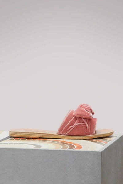 Shop Ancient Greek Sandals Taygete Bow Velvet Sandals In Dusty Pink