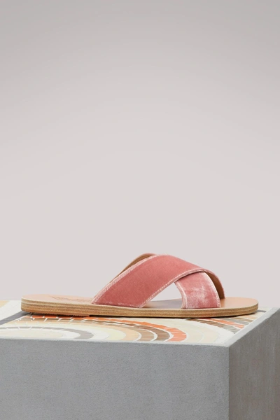 Shop Ancient Greek Sandals Thais Velvet Sandals In Dusty Pink