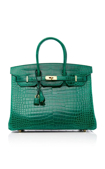 Shop Heritage Auctions Special Collections Hermès 35cm Vert Emerald Shiny Porosus Croc Birkin In Green