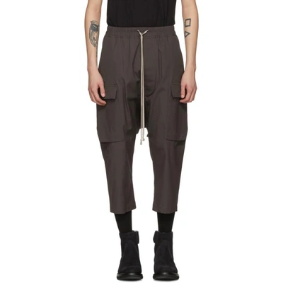 Shop Rick Owens Grey Drawstring Cropped Cargo Pants