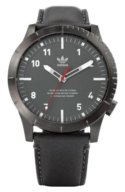 Shop Adidas Originals Cypher Leather Strap Watch, 42mm In Silver/ Black/ Green