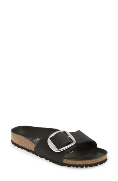 Shop Birkenstock Madrid Hex Slide Sandal In Black Leather