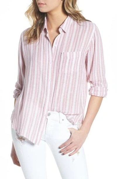 Shop Rails Charli Stripe Linen Blend Shirt In Bordeaux Stripe