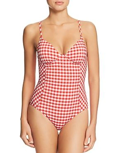 Shop Tory Burch Gingham One Piece Swimsuit In Red/white