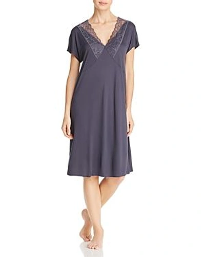 Shop Hanro Rose Short Sleeve Gown In Purple Gray