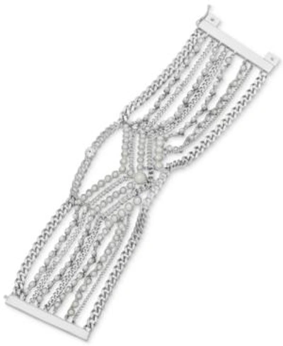 Shop Givenchy Silver-tone Crystal & Imitation Pearl Multi-row Flex Bracelet