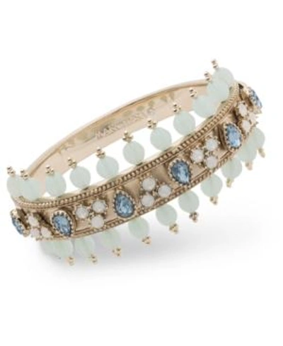 Shop Marchesa Crystal & Imitation Pearl Bangle Bracelet In Blue