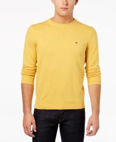 Shop Tommy Hilfiger Signature Solid Crew-neck Sweater In Golden Rod Heather