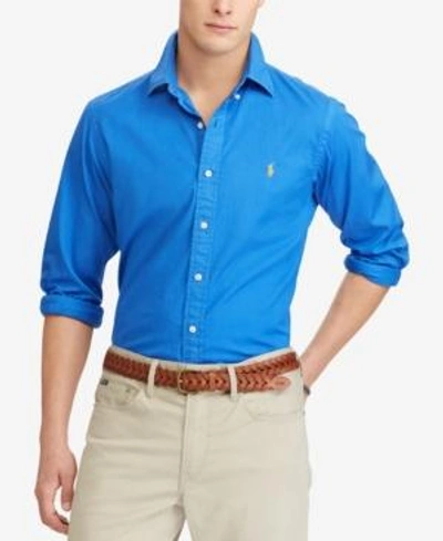 Shop Polo Ralph Lauren Men's Slim Fit Garment Dyed Chino Shirt In Heritage Blue