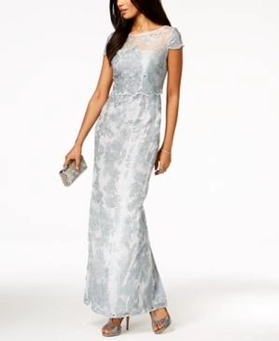 Adrianna Papell Bodice overlay Lace Gown In Silver ModeSens