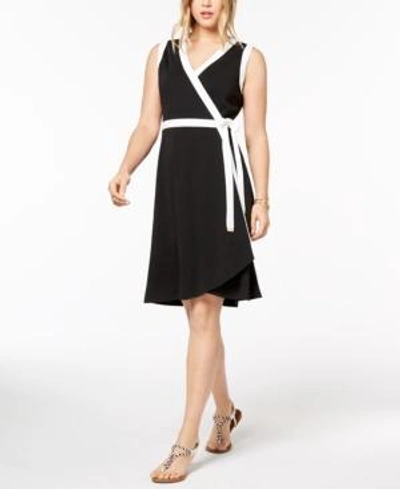 Shop Tommy Hilfiger Colorblocked Wrap Dress, Created For Macy's In Black/ivory