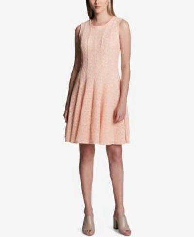 Shop Calvin Klein Perforated Sleeveless Fit & Flare Dress In Nectar