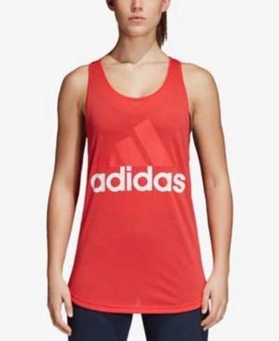 Shop Adidas Originals Adidas Linear Logo Climalite Racerback Tank Top In Real Coral / White