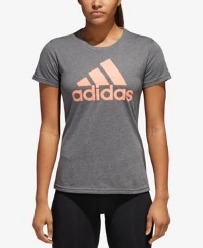Shop Adidas Originals Adidas Classic Logo T-shirt In Dark Grey Heather / Chalk Coral