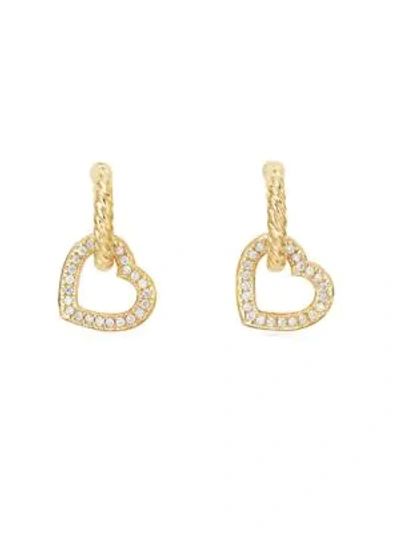 Shop David Yurman 18k Gold & Diamond Heart Drop Earrings In Yellow Gold