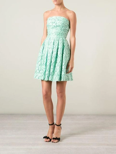 Shop Moschino Cheap & Chic Lace Strapless Dress In Green