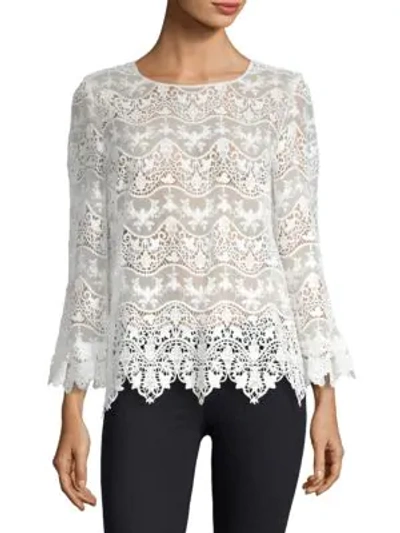 Shop Kobi Halperin Tiered Soft Embroidered Lace Bell-sleeve Blouse In White