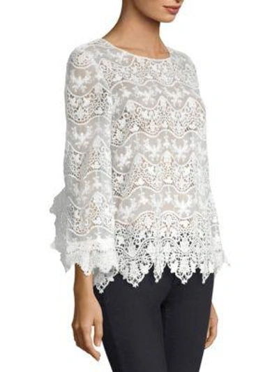 Shop Kobi Halperin Tiered Soft Embroidered Lace Bell-sleeve Blouse In White
