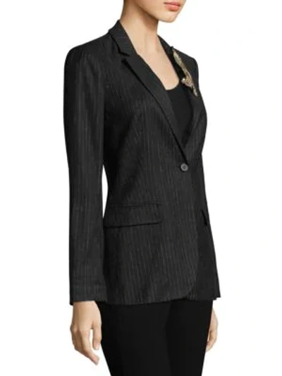 Shop Kobi Halperin Striped Embellished Suit Jacket In Black White
