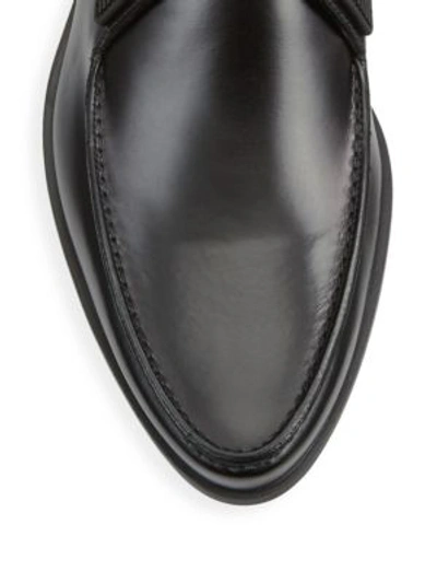 Shop Prada Pointed Leather Laced Derby Shoe In Black