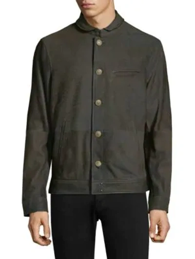 Shop John Varvatos Classic Slim-fit Leather Jacket In Dark Ghurka