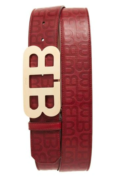 Shop Bally Stamped Logo Leather Belt In Dark Red