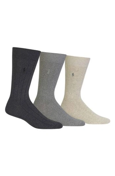 Shop Polo Ralph Lauren 3-pack Crew Socks In Charcoal Heather/ Grey