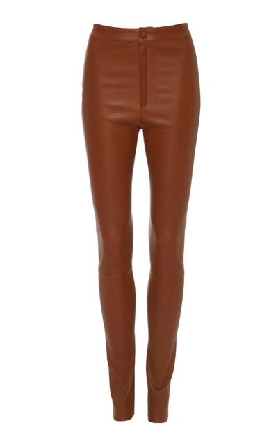 Shop Zeynep Arcay Skinny Leather Pant In Brown