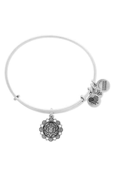 Shop Alex And Ani Lotus Adjustable Wire Bangle In Russian Silver