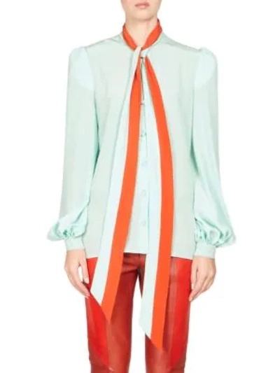 Shop Givenchy Silk Tie-neck Blouse In Mint Green