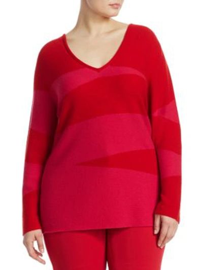 Shop Marina Rinaldi Knit V-neck Sweater In Red