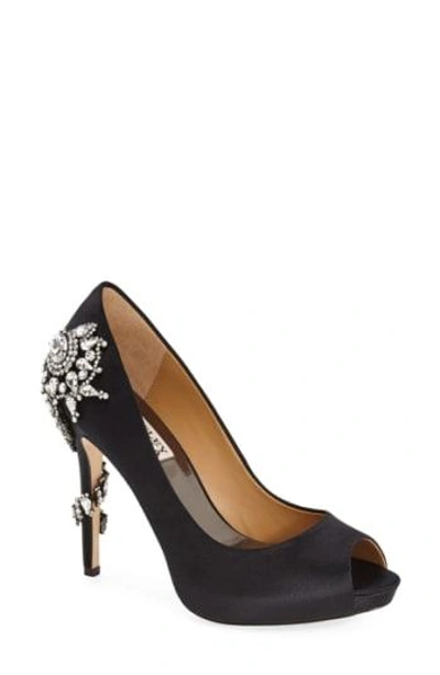 Shop Badgley Mischka 'royal' Crystal Embellished Peeptoe Pump In Black