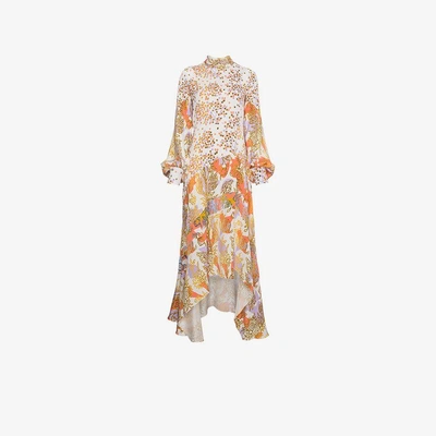 Shop Peter Pilotto Floral Print Asymmetric Silk Dress In Multicolour