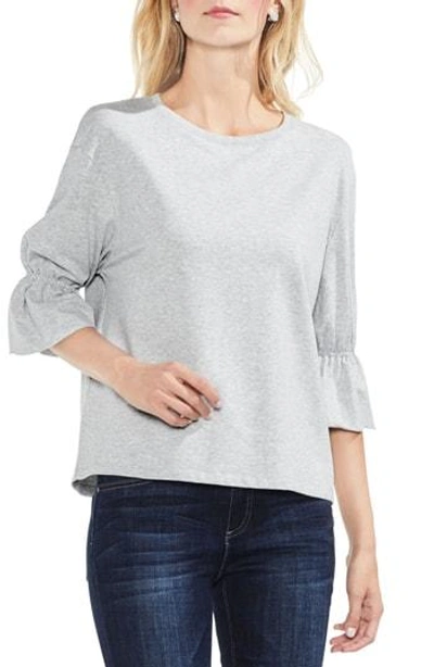 Shop Vince Camuto Smocked Elbow Sleeve French Terry Top In Grey Heather