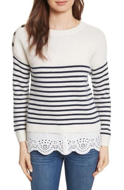 Shop Joie Aefre Woven Trim Wool & Cashmere Sweater In Porcelain/ Midnight