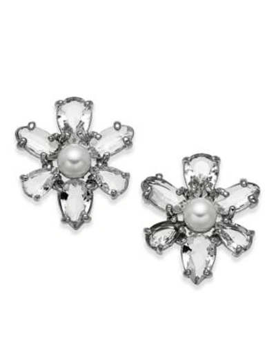 Shop Kate Spade New York Silver-tone Crystal & Imitation Pearl Flower Stud Earrings In Clear/silver