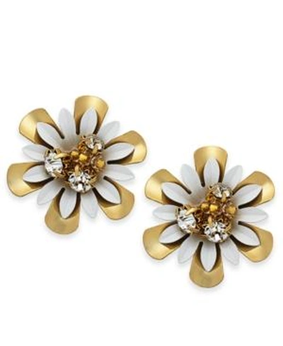 Shop Kate Spade New York 14k Gold-plated Bead & Crystal Coated Stud Earrings In White Multi