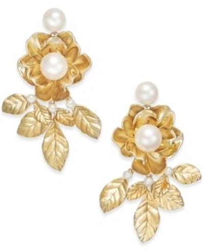 Shop Kate Spade New York Gold-tone Imitation Pearl Flower & Leaf Drop Earrings