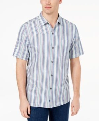 Shop Tommy Bahama Men's Tropical Stripe Silk Shirt, Created For Macy's In Aqua Mist