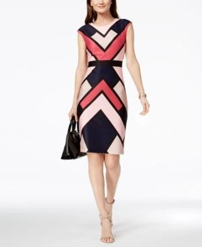 Shop Vince Camuto Geo-print Sheath Dress In Pink Multi
