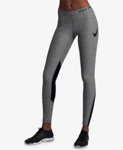 Shop Nike Pro Dri-fit Heathered Leggings In Carbon Heather/black