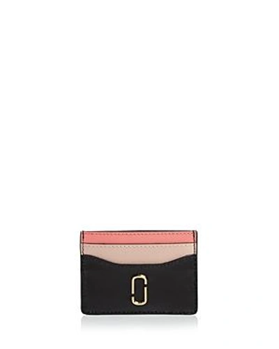 Shop Marc Jacobs Snapshot Color-block Embossed Leather Card Case In Black/rose/gold