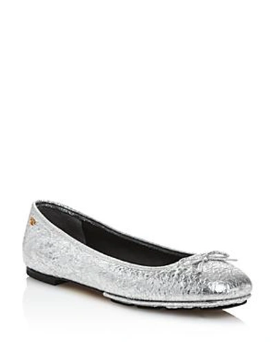 Shop Tory Burch Women's Laila Leather Driver Ballet Flats In Silver