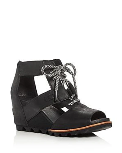 Shop Sorel Women's Joanie Leather Platform Wedge Sandals In Black